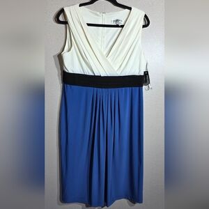 Blue & Ivory Sleeveless Maxi Dress with Black Waistband
